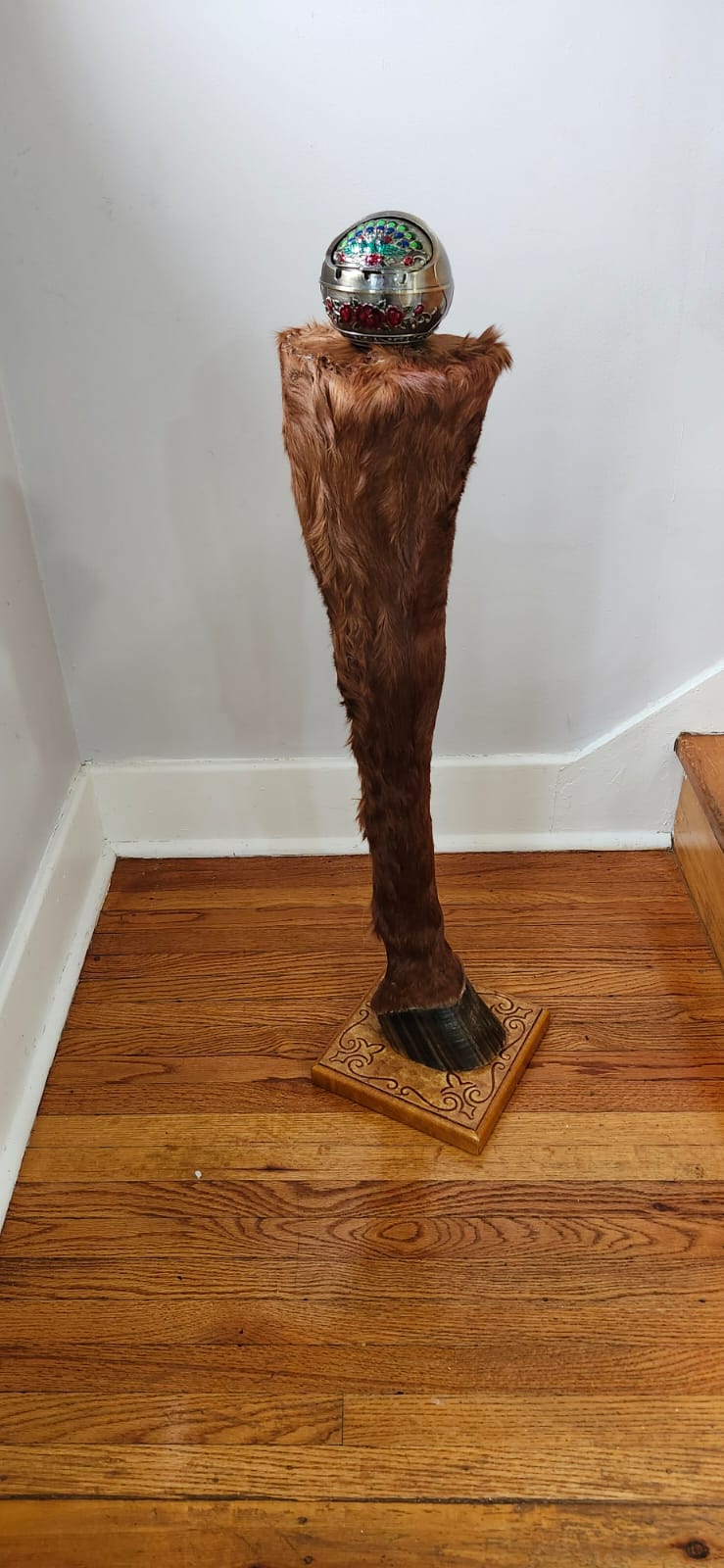 Brown full horse leg taxidermy with ash tray on the top