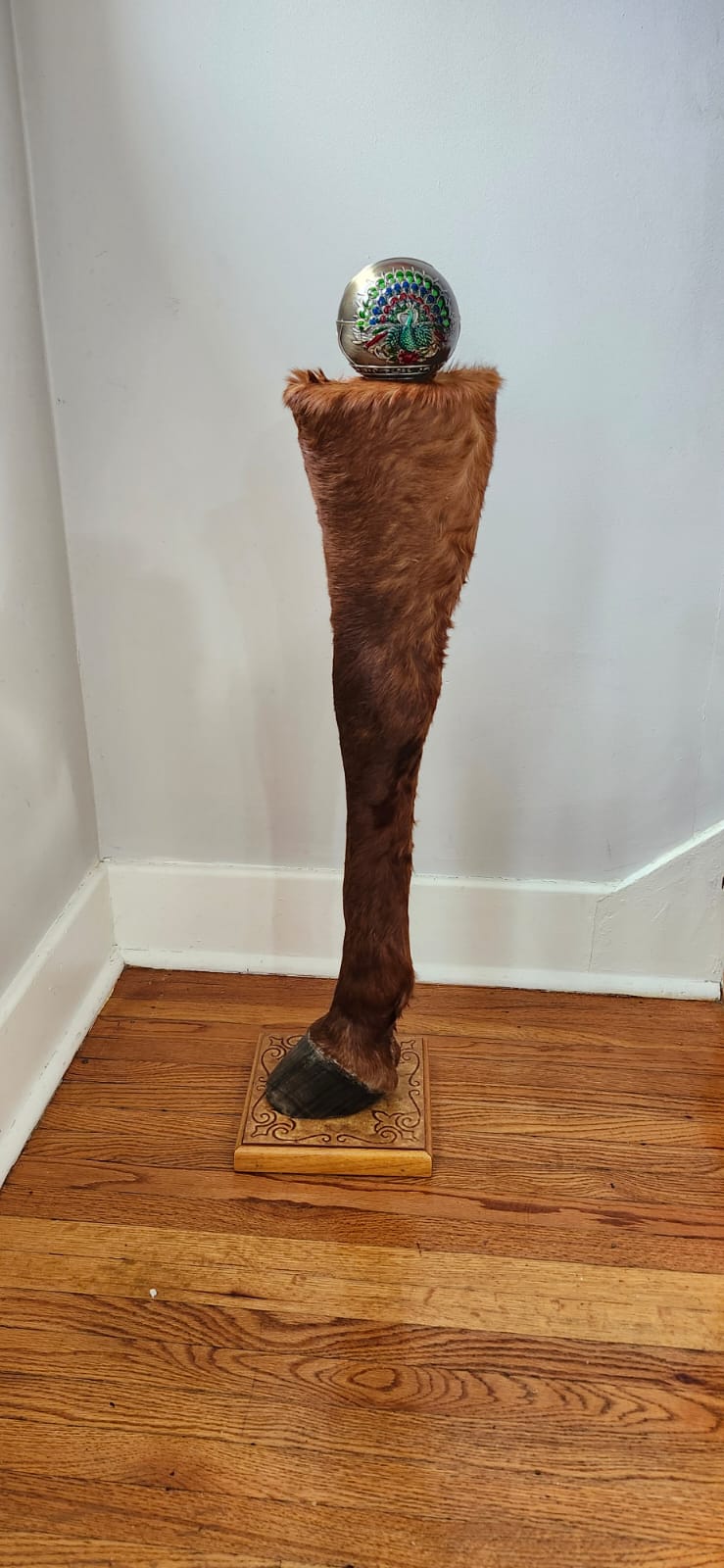 Brown full horse leg taxidermy with ash tray on the top