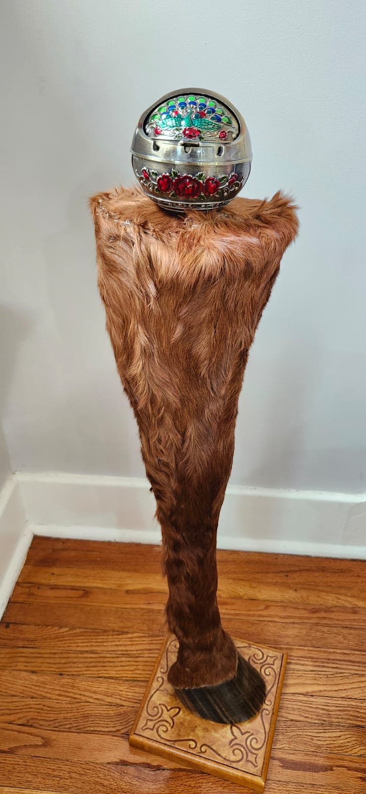 Brown full horse leg taxidermy with ash tray on the top
